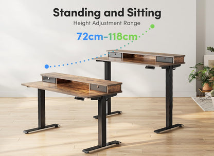 Height Adjustable Electric Standing Desk with Double Drawer, 48 X 24 Inch Stand up Table with Storage Shelf, Sit Stand Desk with Splice Board, Black Frame/Black Top