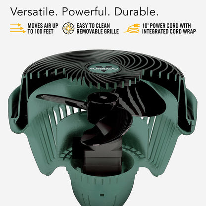 293 Large Heavy Duty Shop Fan, 3 Speed Electric Fan, High Impact Casing, Ip54-Rated Motor, Whole Room Air Circulator, Pivoting Head, Carry Handle, 16” Floor Fan for Bedroom and Garage, Green