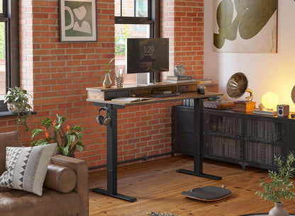 Height Adjustable Electric Standing Desk with Double Drawer, 48 X 24 Inch Stand up Table with Storage Shelf, Sit Stand Desk with Splice Board, Black Frame/Black Top